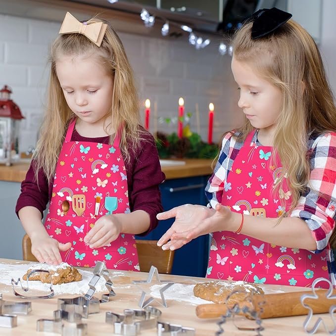 Kids Chef Hat and Apron, Adjustable Kids Aprons with Pocket Girls Boys Kitchen Toddler Aprons for Cooking Baking