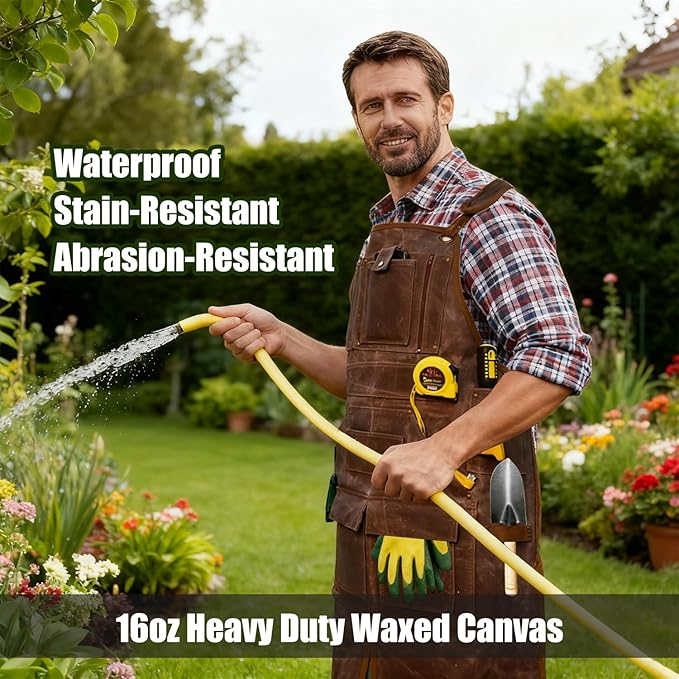 20-Pocket Heavy-Duty Waxed Canvas Work Apron – Fully Adjustable, Vintage Style Tool Organizer