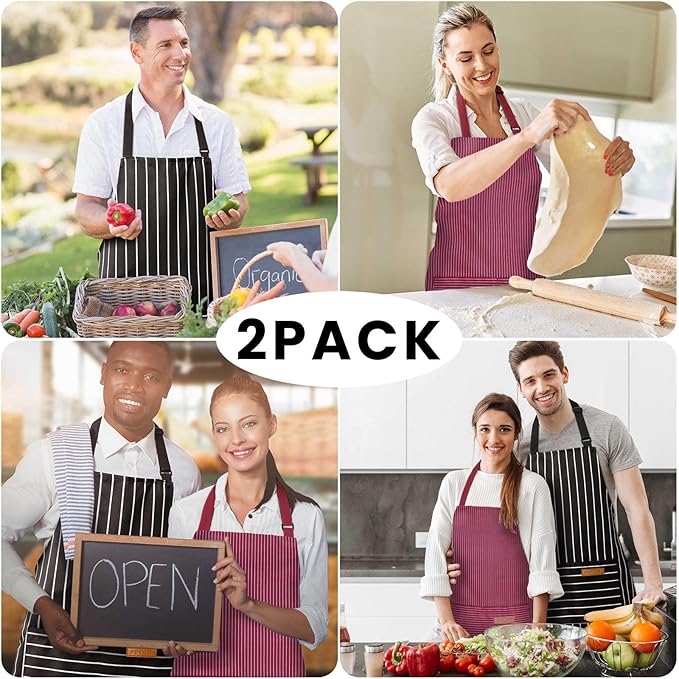 BeLuyi 2 Pack Adjustable Bib Apron with 2 Pockets Chef Cooking Kitchen Restaurant Aprons for Women Men