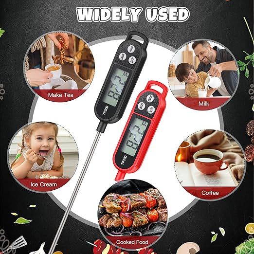 Copkim 6 Pcs Meat Food Thermometer Food with Probe Water Liquid Instant Read Digital Thermometer Kitchen Cooking Supplies for Cooking BBQ Milk Yogurt (Red,Black)