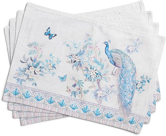 Maison d' Hermine Placemat 100% Combed Cotton Premium Cloth Placemats 13"x19" Washable Place Mats, Home, Kitchen, Dining, Cocktail Parties & Camping - Peacock Utopia (Set of 4)