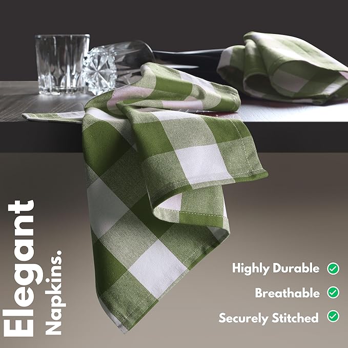 Native Fab Buffalo Check Easter Cloth Napkins - Set of 4 (16x16) 100% Cotton, Gingham Checked - Soft & Absorbent Spring Table Decor - Farmhouse Style, Washable Fabric Dinner Napkins, Mint Green