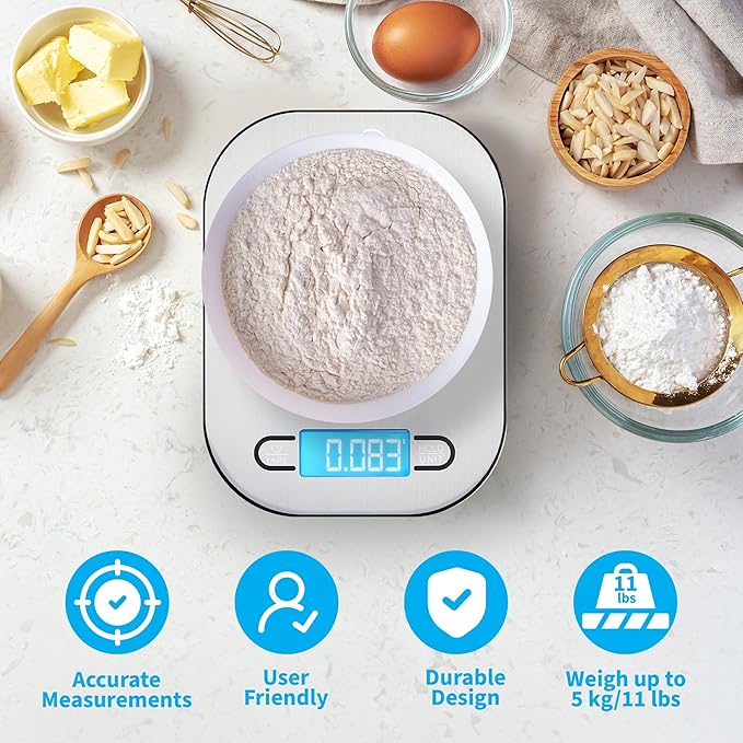 Smart Weigh Stainless Steel Digital Kitchen Scale for Cooking, Weight Loss, Calorie Tracking, Baking, Food Portion Control, and Meal Prep - Accurate Measurements in Grams and Ounces