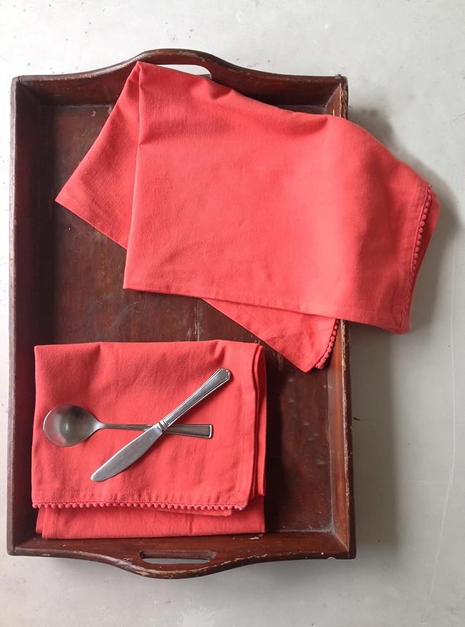 TARAN LIVING Kitchen Towels Cotton Solid Kitchen Dish Cloths Hand Towel Reusuable Dish Towel for Cleaning & Drying Tea Towels Set with Hanging Loop - 18"x28" Coral - Pack of 6