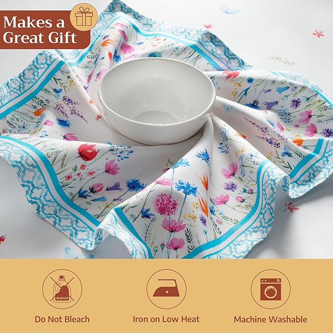 Maison d' Hermine Cloth Napkins Set of 4 100% Cotton Everyday Reusable Square Napkins Cloth Washable Dinner Wedding Restaurant Gifts for Mothers Day Spring/Summer (Flower in The Field, 20" x 20")
