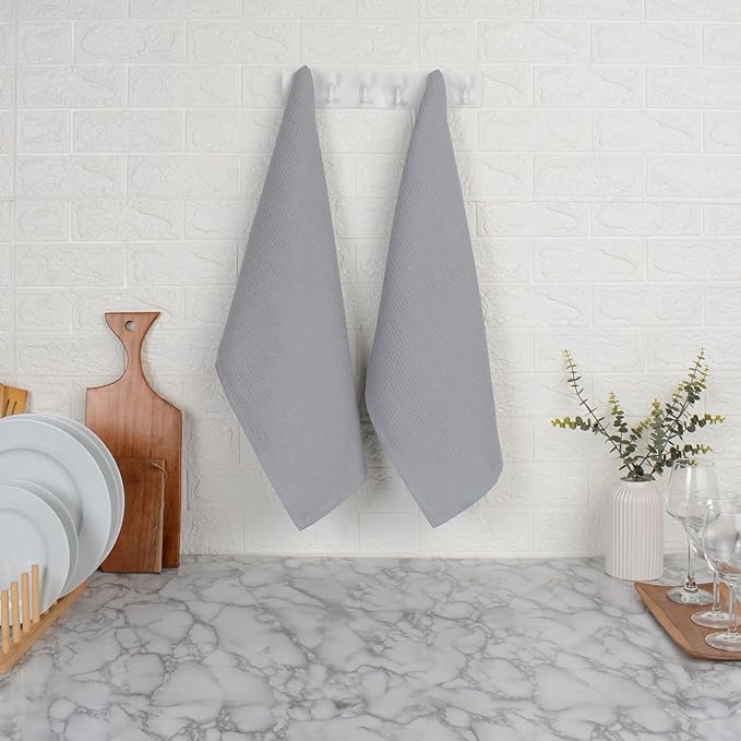 Blue Needles Waffle Weave Kitchen Towels, 15x25 Inches 100% Cotton Set of 6 Dish Towels for Kitchen, Ultra Soft & Absorbent with Hanging Loop, Spring Summer Dish Rags for Quick Drying - Ash Grey