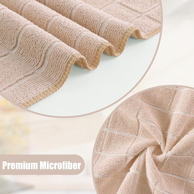 Homaxy Microfiber Kitchen Towels and Dishcloths Set, 20 Pack Soft and Absorbent Dish Hand Towels Bulk, 28 x 16 Inch & 12 x 12 Inch Quick Drying Rags for Washing Dishes, Beige