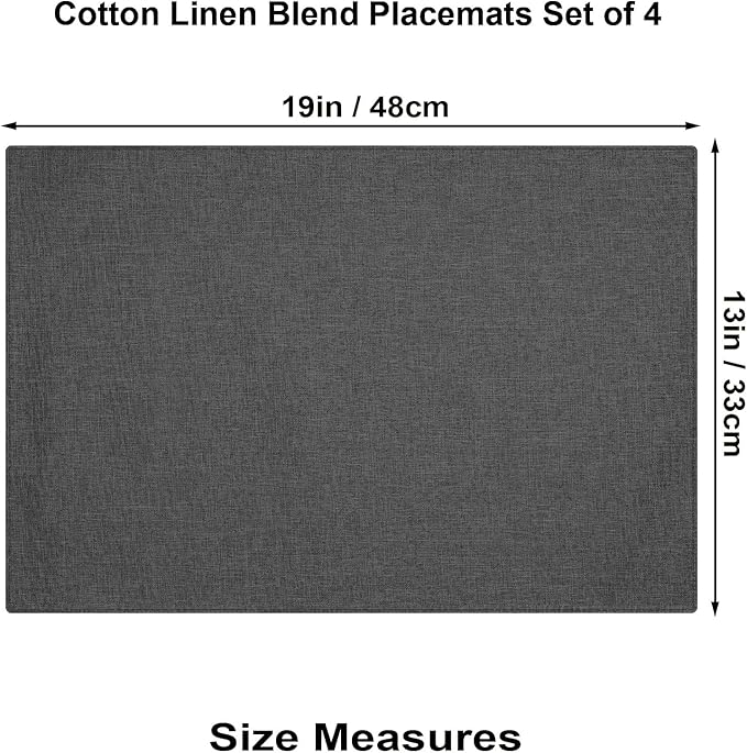 Cloth Placemats Set of 4, Cotton Linen Blend Machine Washable Double Layered Durable Place Mats Heat Resistant Placemats Wrinkle Free Thick Fabric Dining Table Mats (Dark Grey, 4)