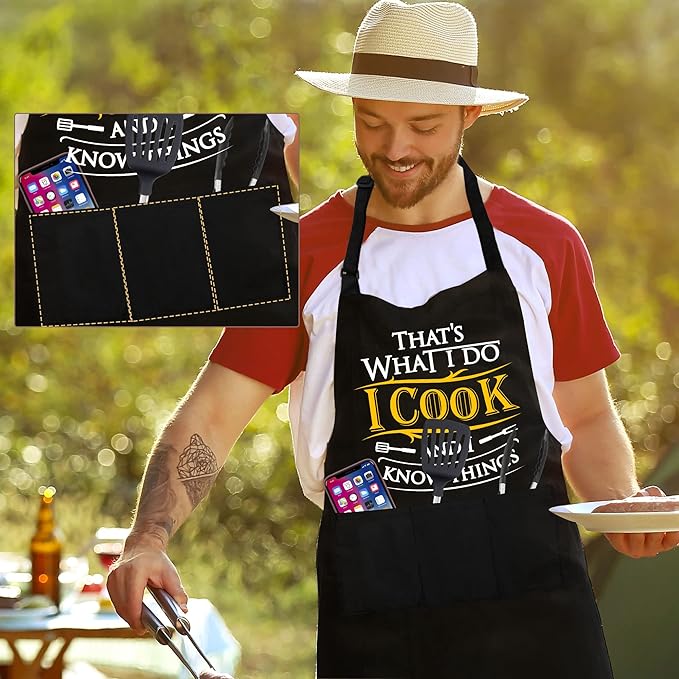 Grilling Aprons for Men,Cnavas Corss Back with Large Pockets Adjustable Chef Aprons, Funny Gifts for Men
