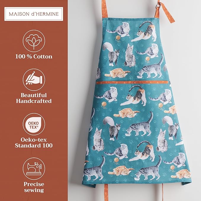 Maison d' Hermine 100% Cotton Apron for women with Pocket Kitchen Chef Apron for Men Cooking Mothers Day Gifts