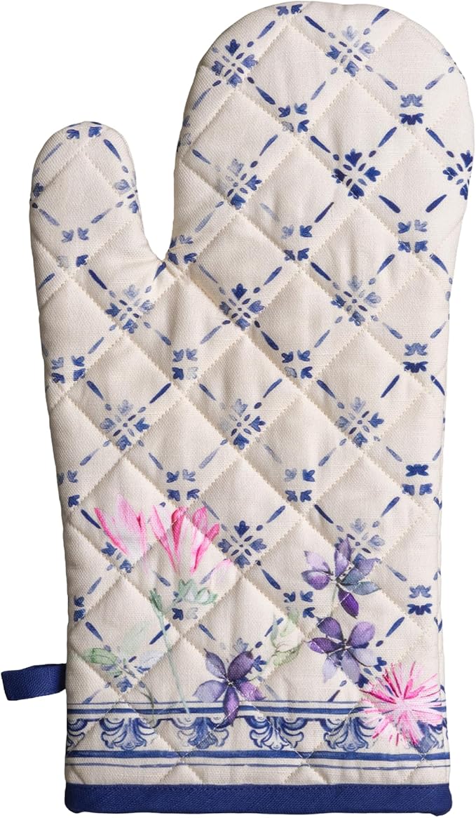 Maison d'Hermine Oven Gloves 100% Cotton Oven Mitt 7" x 13" with Loop Heat Resistant BBQ Cooking Gloves Baking Grilling Gifts for Mothers Day Spring/Summer (Pack of 1, Faience)