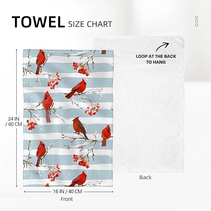 Winter Birds Cardinal Christmas Decor Kitchen Towels Decorative Set Soft Absorbent Hand Towels for Kitchen Bar Tea Towels Christmas Holiday Decor Gifts 16x24 Inch