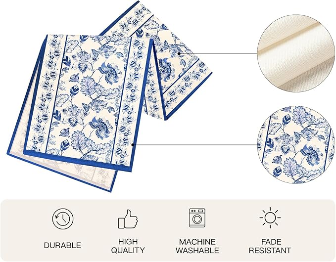 WRAPAHOLIC Blue Floral Table Runner - 13 x 72 Inch - Seasonal Spring Summer Farmhouse Indoor Kitchen Anniversary Wedding Dining Table Decorations for Home Party