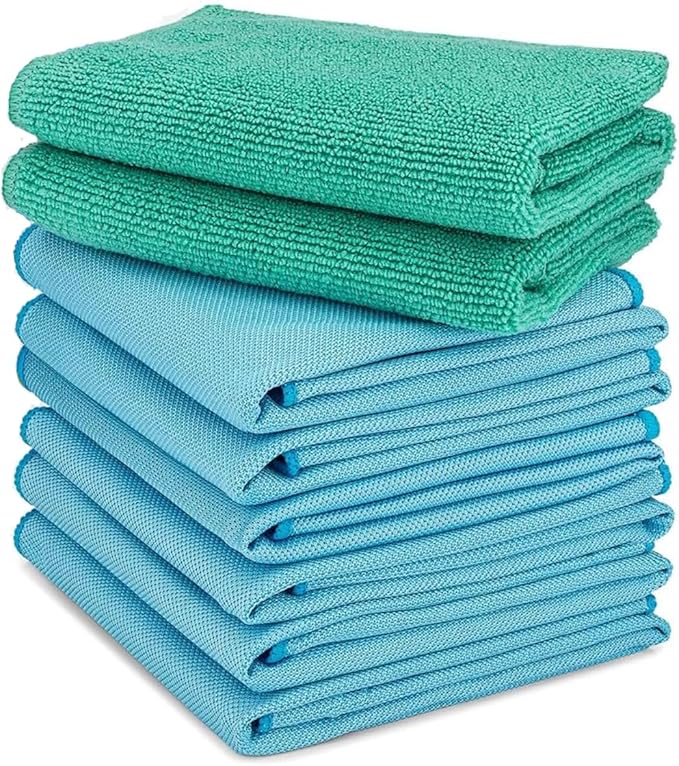 Longmann Microfiber Glass Cleaning Cloths | Streak Free Windows & Mirrors | Lint Free Towels | Car Windows Wipes | Polishing Rags | Machine Wash- 8 Pack (Green 2 Pack, Blue 6 Pack)