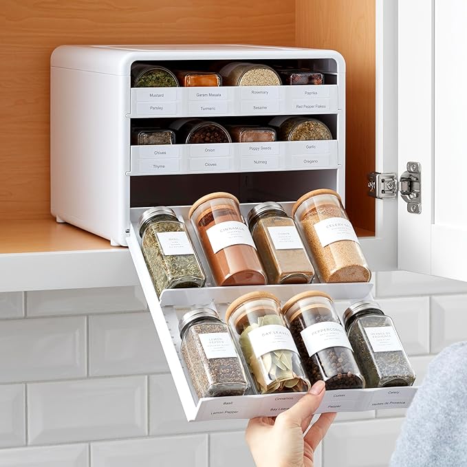 YouCopia SpiceStack® Adjustable Spice Rack Organizer, Pull-Down 24-Bottle Seasonings and Spices Holder for Kitchen Cabinet and Pantry Organization with 104 Included Labels | Adjustable, Organizer, Seasonings, Spices Holder, Kitchen Cabinet