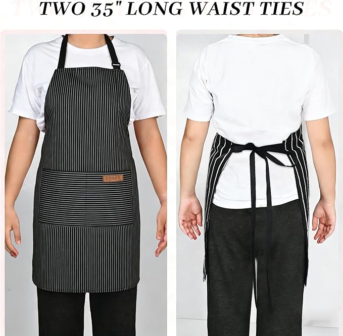 2Pack Adjustable Kitchen Apron for Women Men with 2 Pockets，Cotton-Polyester Blend Bib Aprons for Cooking,Baking