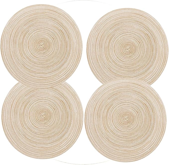 Placemats,Round Placemats for Dining Table Set of 4, Woven Kitchen Table Mats Diameter 15 inch (Beige, 4)