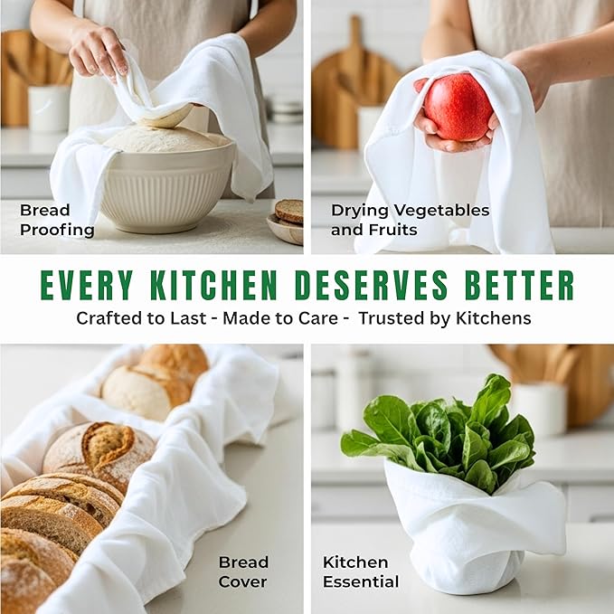 Flour Sack Towels| Tea Towel for Crafts| Kitchen Dish Cotton Blank Towel for Embroidery|Baking Bread Proofing Linen Cover| Thick Absorbent Quick Dry| 3 Pack 18"x28" White