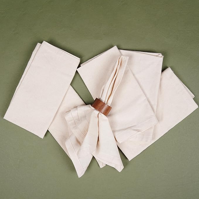 Marubhumi Cotton Cloth Dinner Napkins Set of 12, 18x18 Natural Premium Quality Mitered Corners Cotton Blend Wedding and Cocktail Napkins, Machine Washable (Cream)