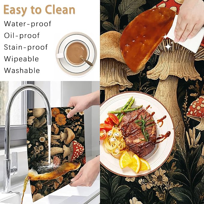 6 Pcs Placemats,Retro Mushroom Placemats,Daisy Table Mats Washable Recyclable Table Placemat for Indoor Outdoor Heat Resistant Kitchen Dining 12"x18"