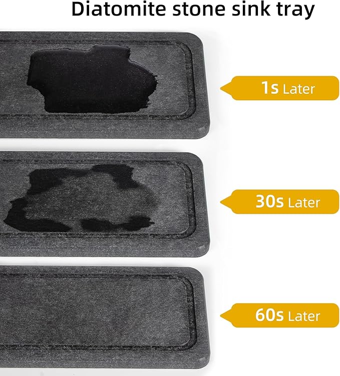 Galasily Sink Caddy Organizer with Water Absorbing Stone Tray, Instant Dry Sponge Holder Smiley Face, Dish Brush Holder for Countertop, Kitchen Storage Accessories and Organization Essentials (Black)