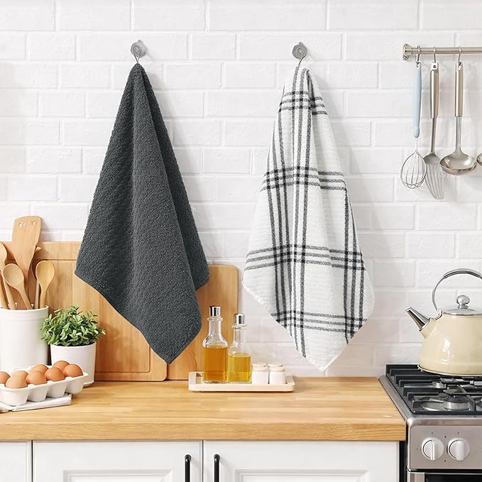 RIVERSIDE Pack of 12 Premium Kitchen Towels 16 x 26 Inches, 100% Cotton Kitchen Hand Towels, Super Soft and Highly Absorbent Dish Towels for Kitchen (Grey)