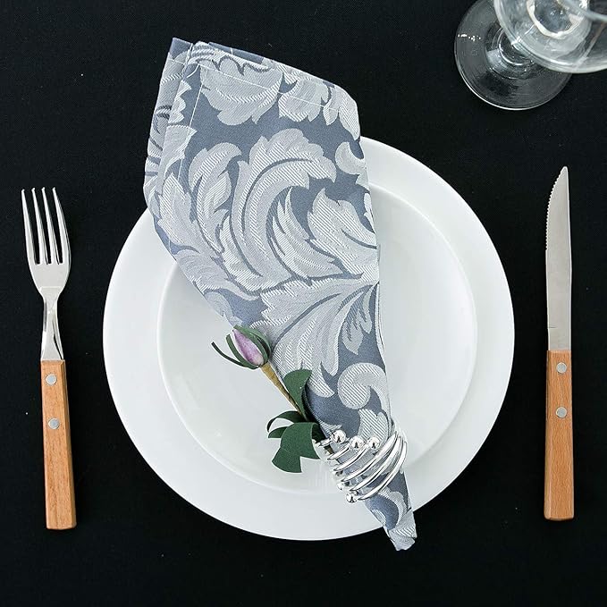 EHouseHome Damask Jacquard Cloth Napkins Waterproof Spillproof Polyester Fabric Napkins Stone Blue, Set of 12, 17 x 17 Inch