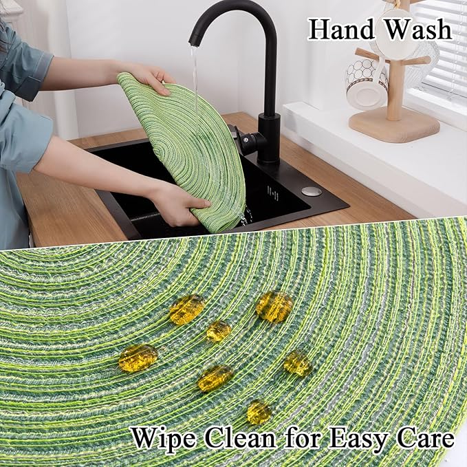 SHACOS Round Placemats Set of 4 Round Table Placemats Braided Cotton Place Mats 15 inch for Kitchen Dining Table Holiday Party (Mixed Color Pea Green, 4)