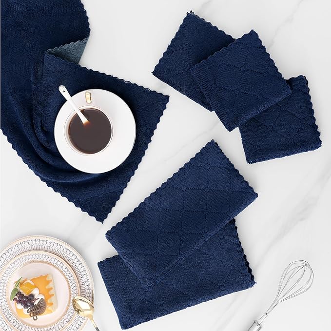 Mordimy 24 Pack Kitchen Towels (20" x 10", Dark Grey & Navy Blue), Super Soft and Absorbent Dish Towels, Coral Velvet Microfiber Cleaning Cloth, Nonstick Oil Fast Dry Dish Cloths
