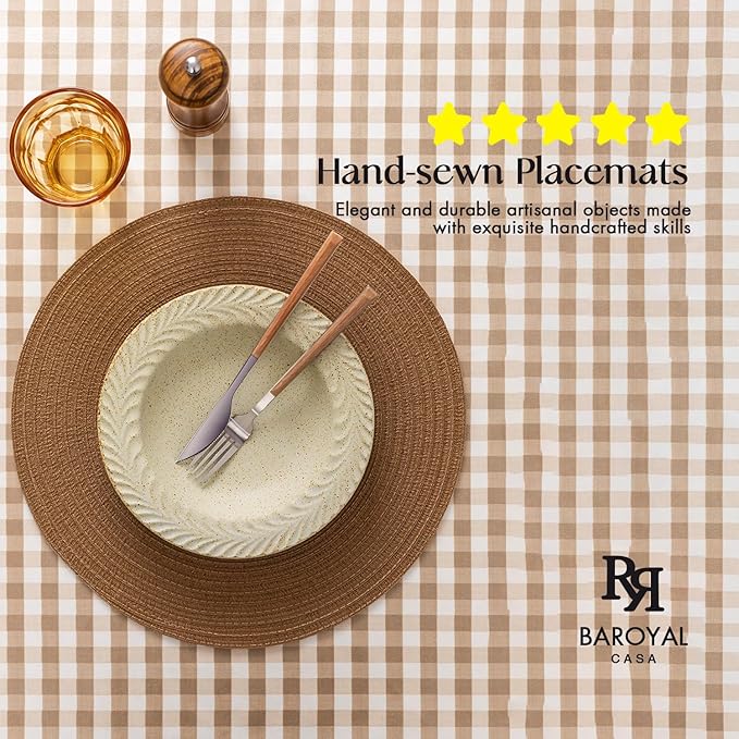 Round Placemats Set of 12 Woven Placemats Washable Braided Table Mats for Dining Table Heat Resistant Non-Slip Circle Place Mats(Brown)