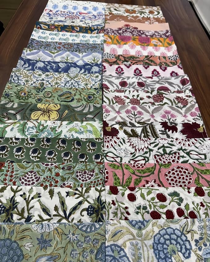 Ridhi Assorted Hand Block Print 100% Cotton Napkins 18" x 18" (Set of 100) Reuseable Kitchen Napkins Cloth Decor Dinner Party Wedding Cocktail Gift for Spring, Easter, Valentine