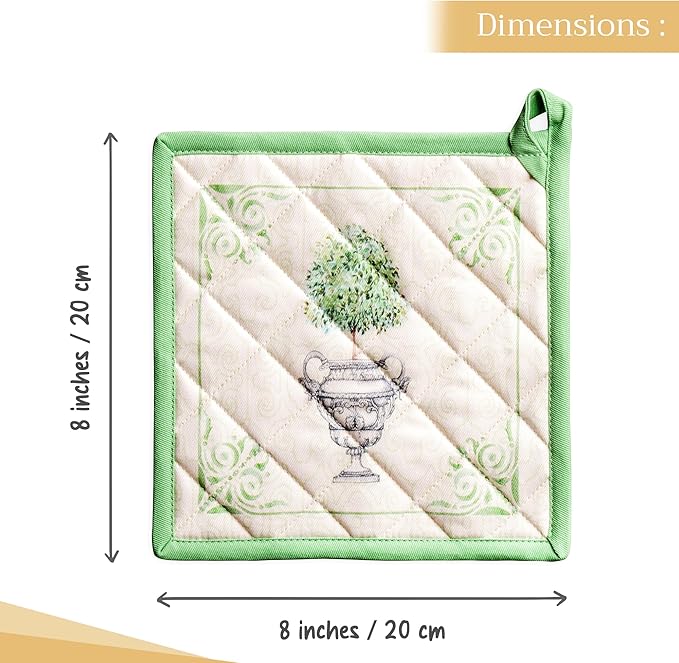 Maison d' Hermine Pot Holders 100% Cotton Heat Resistant Potholders 8" x 8" Hot Pads with Loop BBQ Cooking Baking Gifts for Mothers Day Handling Hot Pans Spring/Summer (Pack of 1, Jardin Du Roy)