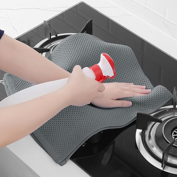 Homaxy 100% Cotton Waffle Weave Kitchen Towels, 3-Pack Ultra Soft Absorbent Dish Towels, Quick Drying Cleaning Towels, 13 x 28 Inches, Grey