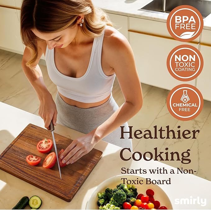 SMIRLY Bamboo Cutting Board Set, Chopping Board and Wooden Cutting Boards for Kitchen, Small Wood Cutting Board and butcher block (Walnut Wood, 1 Pack)