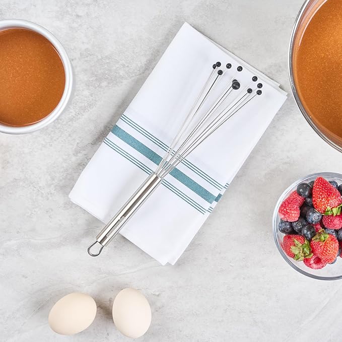 Restaurantware 10.5 in Stainless Steel Ball Whisk with Silicone Tips - German Standard Sauce & Gravy Whisk, Non-Scratch, Dishwasher Safe - Non-Stick Safe Silicone Ball Whisk for Baking