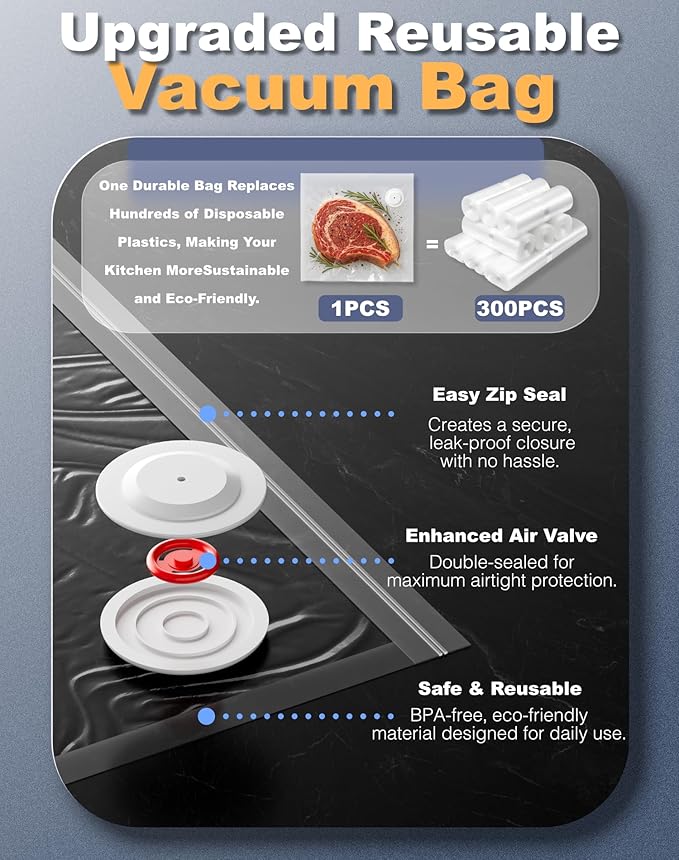 Vacuum Sealer for Food with Visible Water Tank, Powerful Handheld Compact Vacuum Sealer Machine with 40 Reusable Bags, Portable Food Sealer White