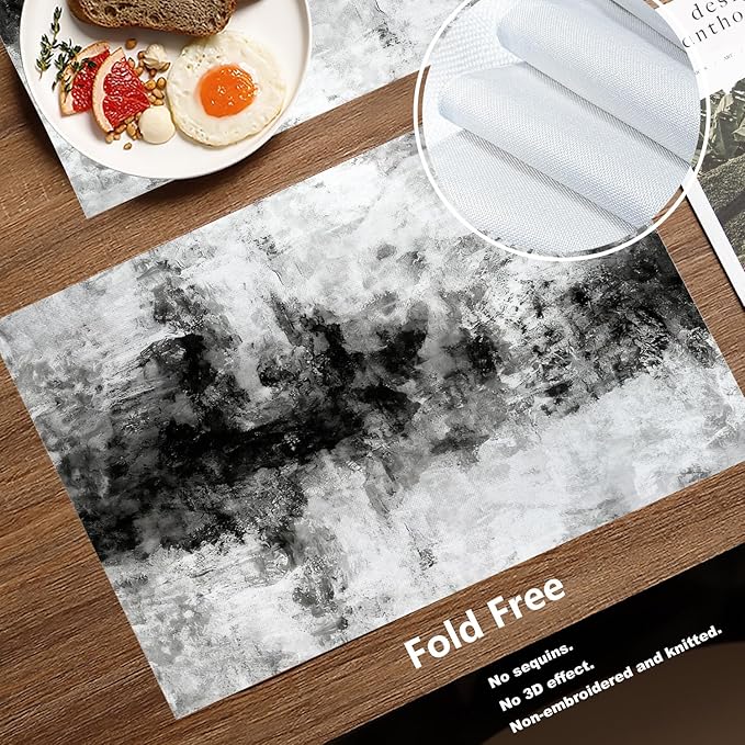 Batmerry Grey Grunge Cement Placemats, Gray Shabby Grunge Retro Wall Abstract Washable Linen Table Mats for Kitchen Table Double Insulation Decor Dining Set Indoor Outdoor 12X18 in Set of 8