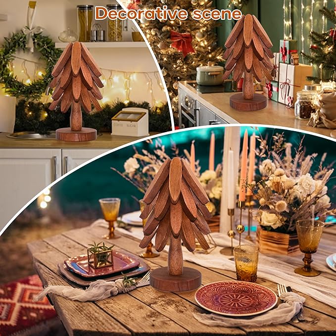 Wooden Trivets for Hot Dishes, Wooden Tree Trivet Set of 4 for Easy Storage - Suited for Hots, Pans/Bowl, Teapot, Hot Holders - Multifunctional Ornaments (Dark - 4 PCs)