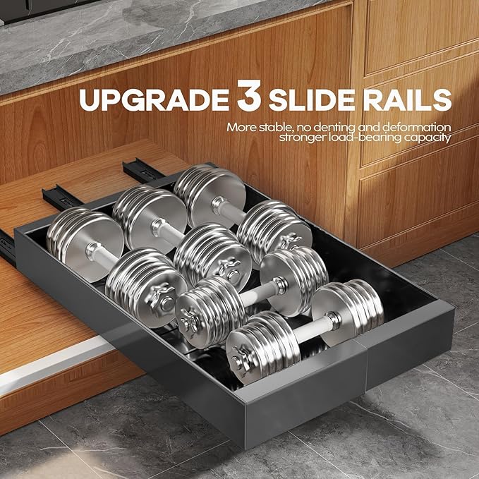 Seinloes 2 Pack Expandable (9"-14") Pull Out Cabinet Organizer 21" Deep With Raising Pad for Framed Cabinets,Upgrade 3 Slide Rails Slide Out Drawers,No Drill Roll Out Shelves Adhesive,Black