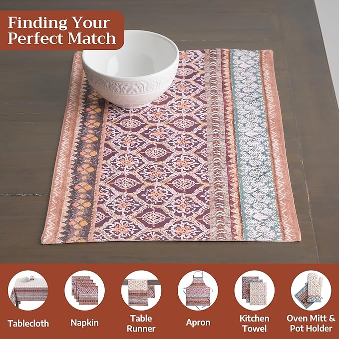 Maison d' Hermine Placemats Set of 4 100% Cotton Washable Cloth Place Mats, Reusable Table Mats for Thanksgiving Christmas Decorations Kitchen Dining Party Wedding Restaurant (Fair Isle, 13" x 19")