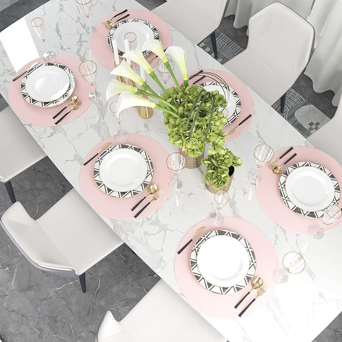 Set of 4 Round Placemat 15 Inch Soft Linen eco-Friendly Fabric Handcrafted Machine Washable Indoor & Outdoor Tablemat Baby Pink