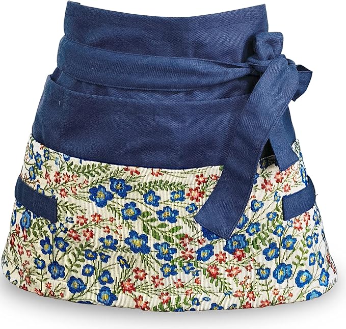 Garden Apron for Woman, Serve Apron Cute, Flora Half Apron with 8 Pockets, Valentines Gift for Mom Wife Girlfriend