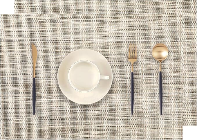 Caramel Placemats Set of 2 - Heat Resistant Non-Slip Place mats for Dining Table, Washable Durable PVC Vinyl Woven Table Mats (Caramel, 2)