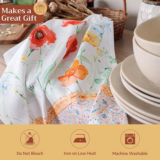 Maison d' Hermine Kitchen Towels Set of 3 100% Cotton 27.50" x 20" Reusable Cloth Tea Dish Towels Absorbent with Hanging Loop for Kitchen Gifts for Mothers Day Spring/Summer (Summer Whisper)