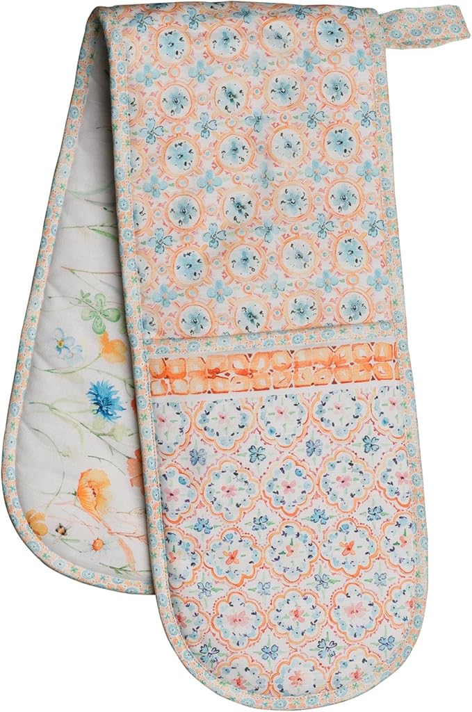 Maison d' Hermine Double Oven Mitts 100% Cotton 7"x35" Double Oven Mitt Heat Resistant BBQ Cooking Gloves with Loop Baking Grilling Gifts for Mothers Day Spring Summer (Summer Whisper)