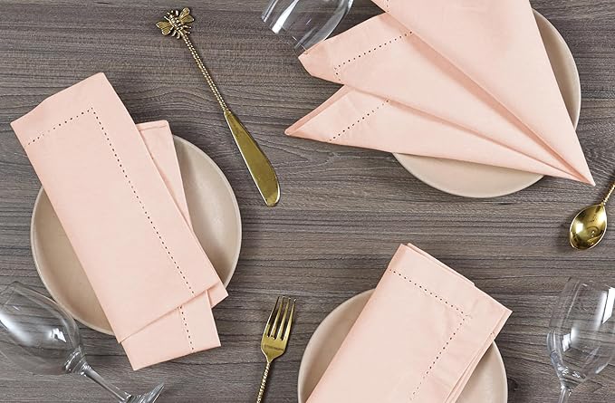 Cotton Cloth Napkins Set of 12, 18x18 Cotton Napkin Cloth Washable, Soft, Reusable Napkins for Wedding, Parties, Christmas, Thanksgiving, Everyday Use (Petal Peach) - ALPHA Living HOME