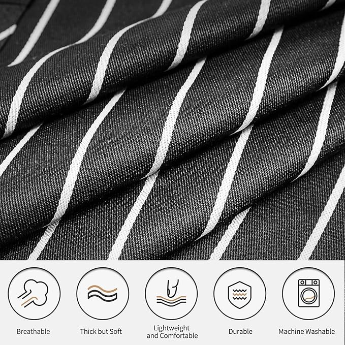 NLUS 2 Pack Cooking Aprons for Women with Pockets Adjustable Kitchen Bib Aprons for Women Men Chef, Black/White Stripe (Black/White Stripes)