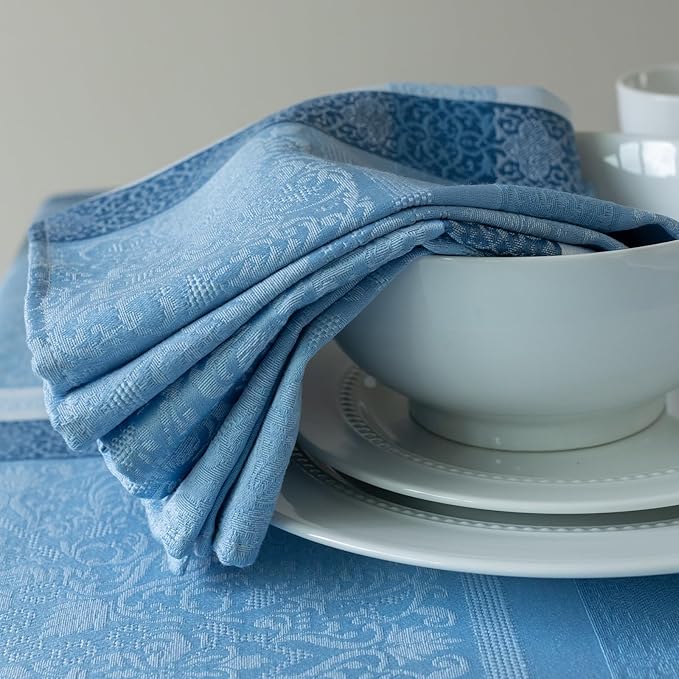 Benson Mills Ravenna Yarn Dyed Jacquard Heavyweight Fabric Cloth Napkins, for Everyday, Parties, Weddings, Holiday, Spring, Summer, and Easter Tablecloths (18" x 18" Napkins Set of 4, Blue)