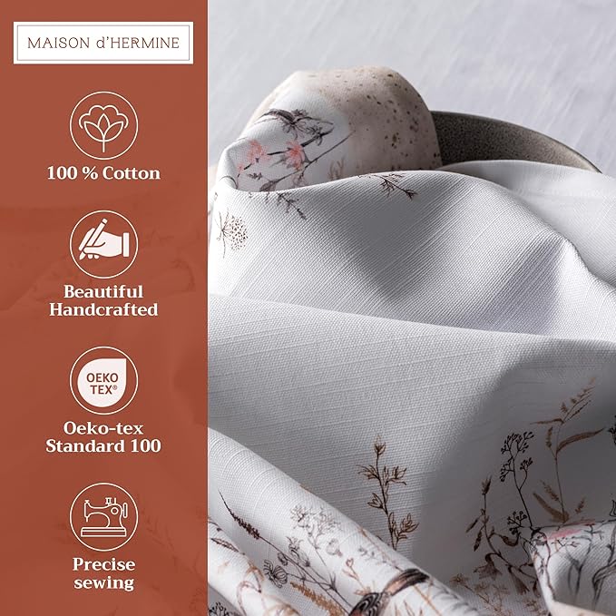 Maison d' Hermine Cloth Napkins Set of 4 100% Cotton Everyday Reusable Square Napkins Cloth Washable Dinner Wedding Gifts for Mothers Day Spring/Summer (Meadow Florals - Brown, 20" x 20")
