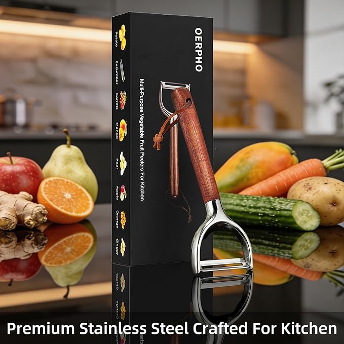 Vegetable Peeler, Premium Y-Shape Potato Peeler, Stainless Steel Multifunctional Kitchen Peeler Real Wood Handle Ultra Sharp Blade Vegetable, Potato, Fruit, Carrot, Apple
